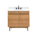 Kayla 36 Single Vanity Natural Teak in Cala White Engineered Stone Front View