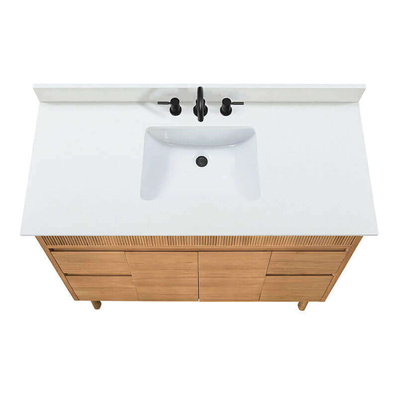 Kayla 48 Single Vanity Natural Teak in Cala White Engineered Stone