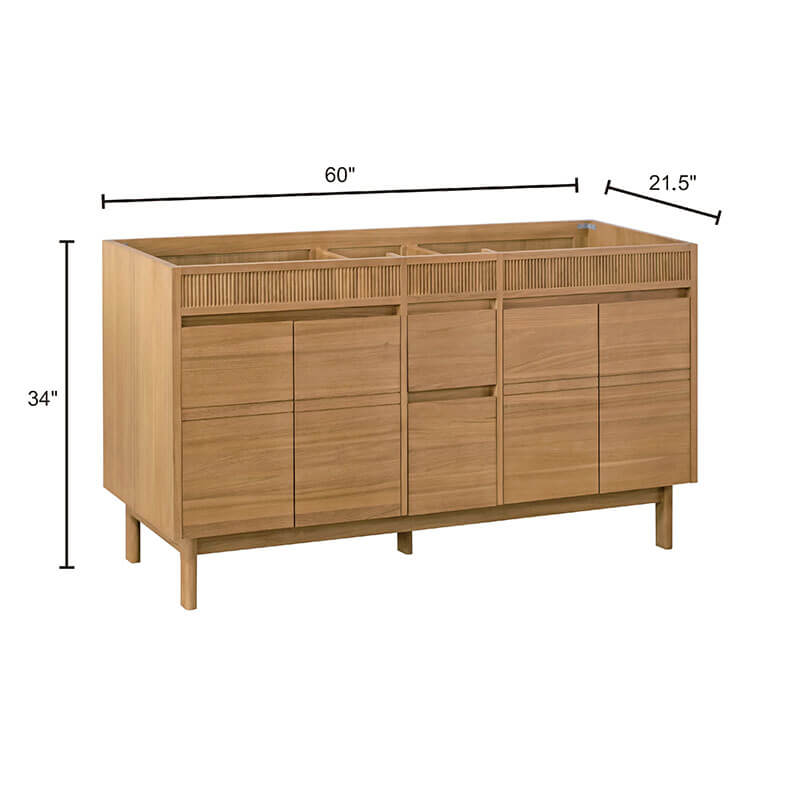 Kayla 60 Double Vanity Natural Teak Cabinet Only Dimension