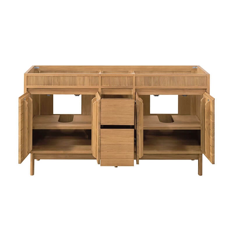 Kayla 60 Double Vanity Natural Teak Cabinet Only Open Drawer