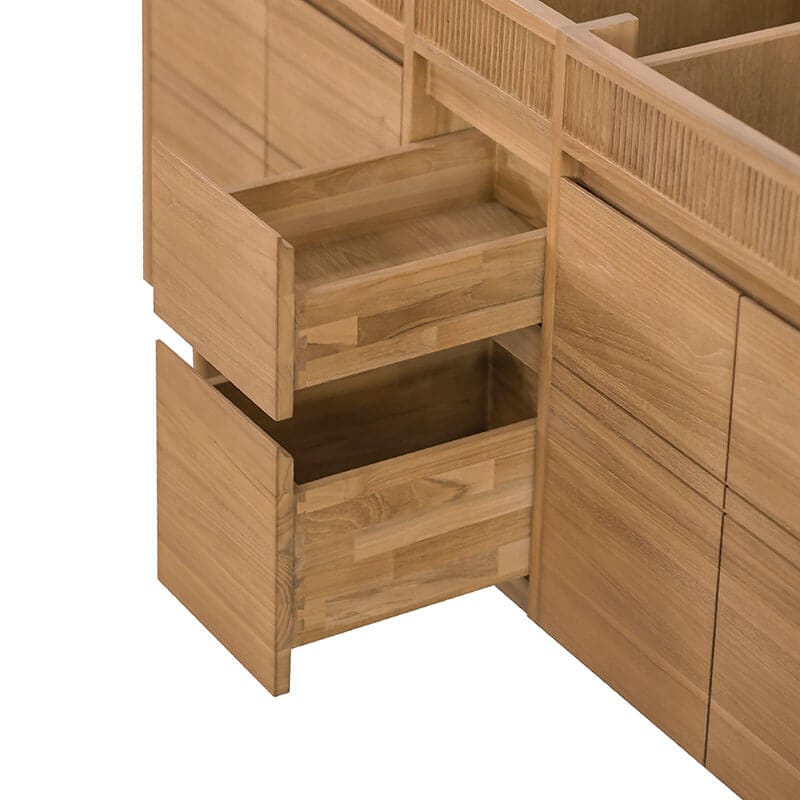Kayla 60 inch Double Vanity Natural Teak Cabinet Only Drawer Corner View