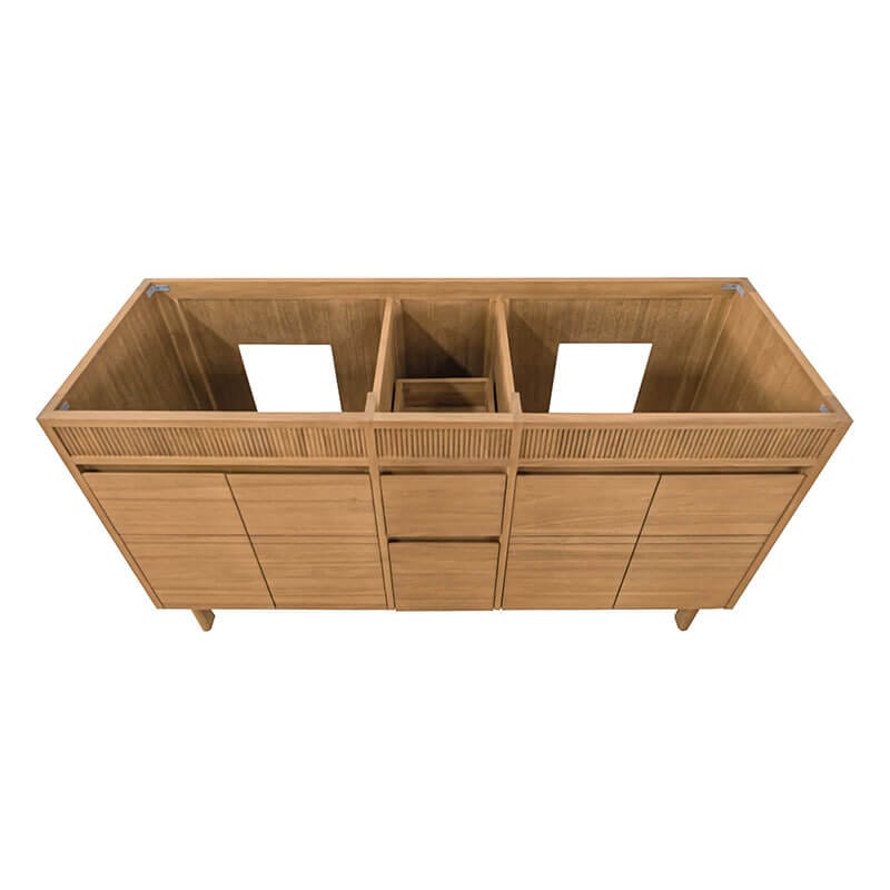 Kayla 60 inch Double Vanity Natural Teak Cabinet Only Tope View