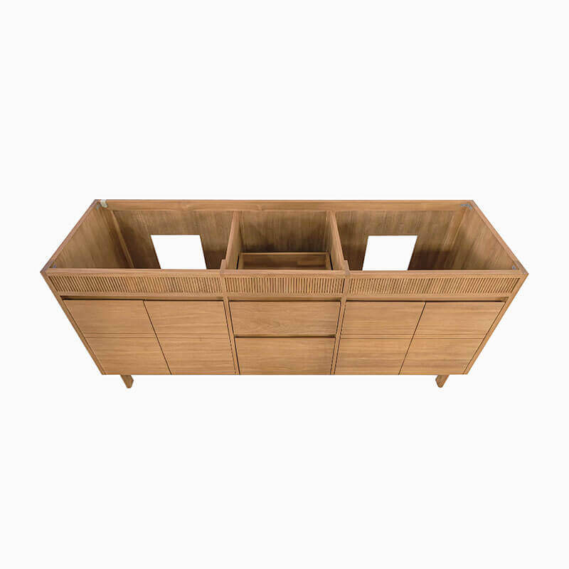 Kayla 72 inch Double Vanity Natural Teak Cabinet Only Top View