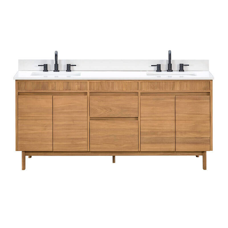 Kayla 72 inch Double Vanity Natural Teak Cala White Engineered Stone
