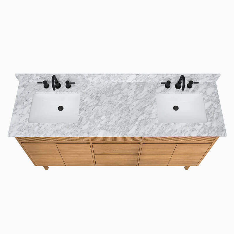 Kayla 72 inch Double Vanity Natural Teak Carrara White Marble