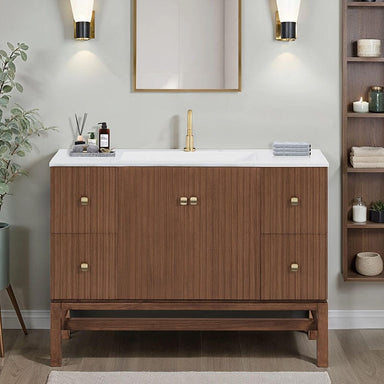 Kenzo 47 inch Single Sink Bathroom Vanity with Dual Mount Option Walnut in White Solid  Front View