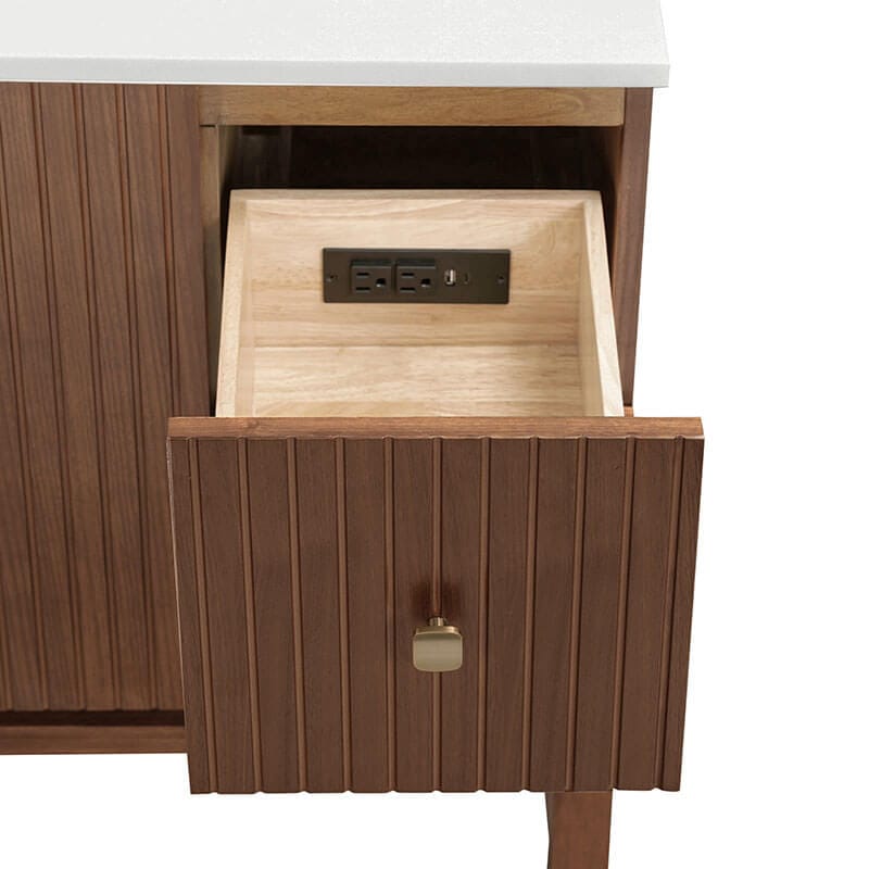 Kenzo 47 inch Single Sink Bathroom Vanity with Dual Mount Option Walnut in White Solid  Open Drawer