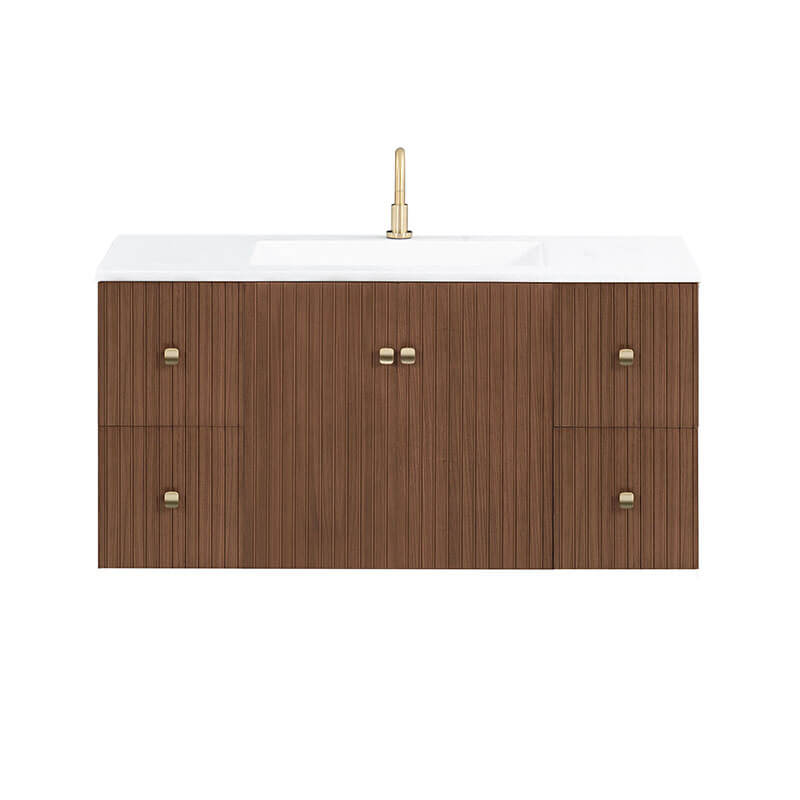 Kenzo 47 Single Sink Bathroom Vanity with Dual Mount Option Walnut in White Solid Front View