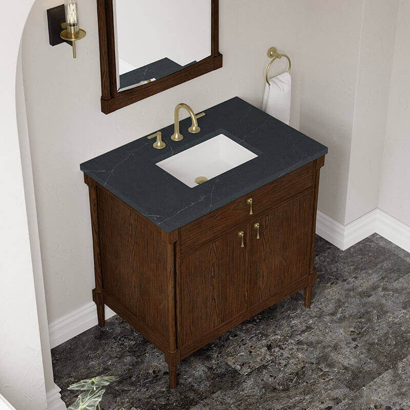 Kinnsden 36 Inch Single Vanity Sable Oak in Charcoal Soapstone Silestone Top