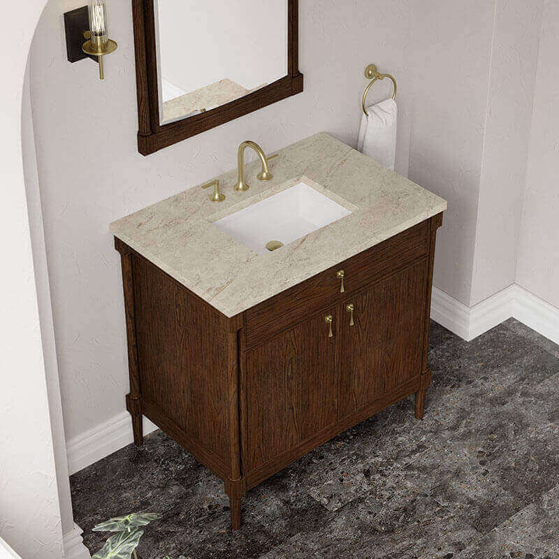Kinnsden 36 Inch Single Vanity Sable Oak in Tajnar Eclos Top