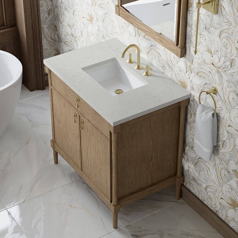 Kinnsden 36 Inch Single Vanity Weathered Oak in Lime Delight Silestone Top