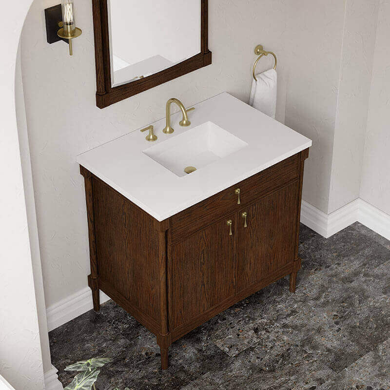 Kinnsden 36 Single Vanity Sable Oak in White Zeus Silestone Top