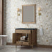 Kinnsden 36 Single Vanity Weathered Oak in Charcoal Soapstone Silestone Top Corner View Open Drawers