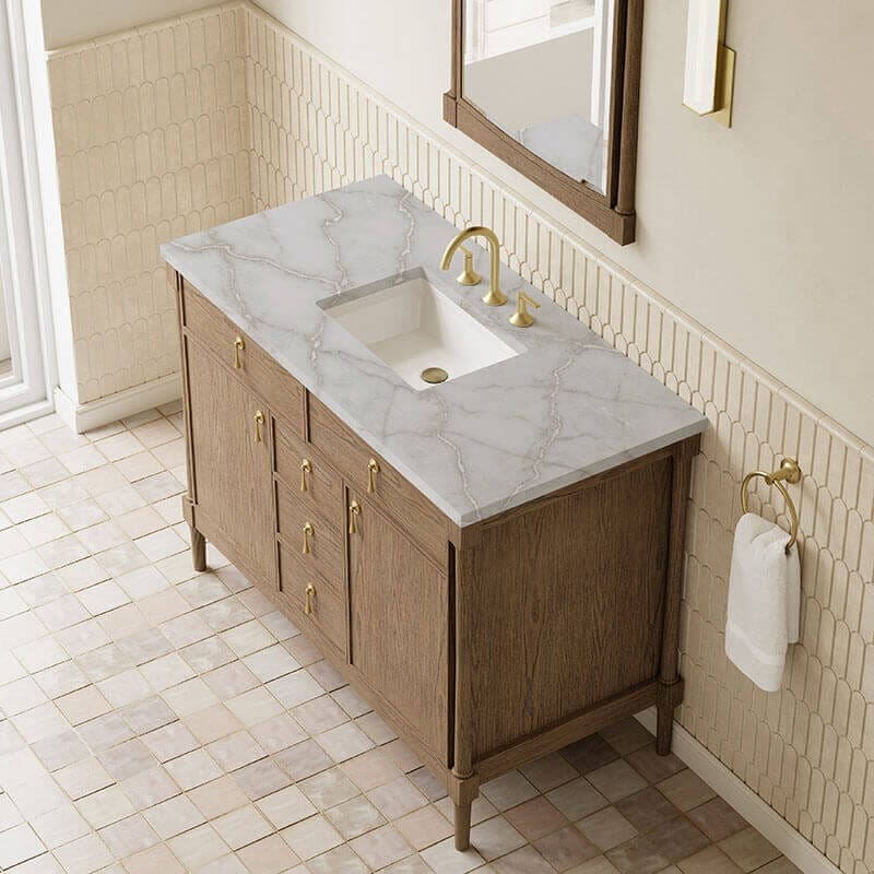 Kinnsden 48 Inch Single Vanity Weathered Oak in Victorian Silver Silestone Top