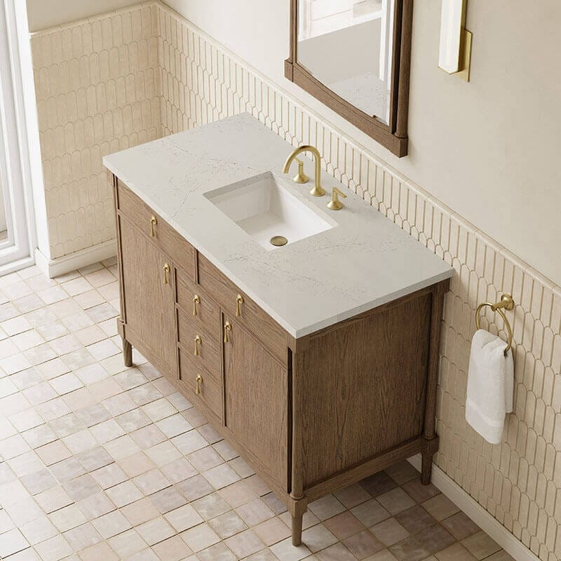 Kinnsden 48 Single Vanity Weathered Oak in Siberian Silestone Top
