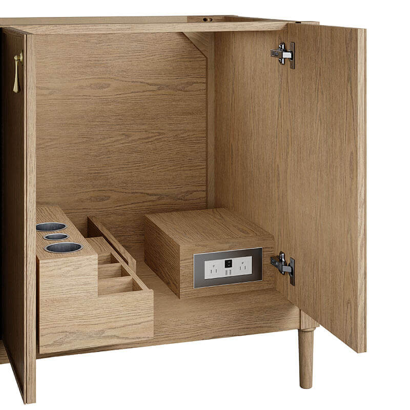 Kinnsden 72 Inch Single Vanity Weathered Oak Cabinet Only Integrated Outlets