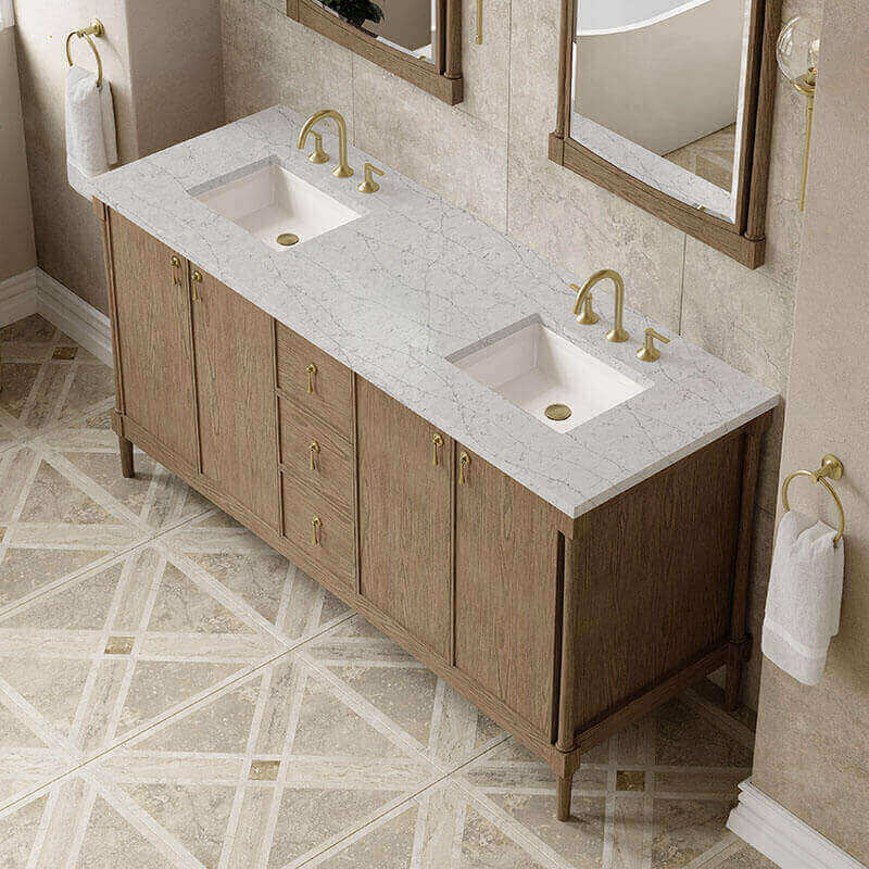 Kinnsden 72 Inch Single Vanity Weathered Oak in Eternal Jasmine Pearl Silestone Top
