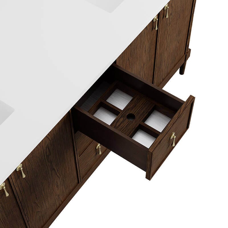 Kinnsden 72 Single Vanity Sable Oak Cabinet Only Adjustable Drawer Dividers