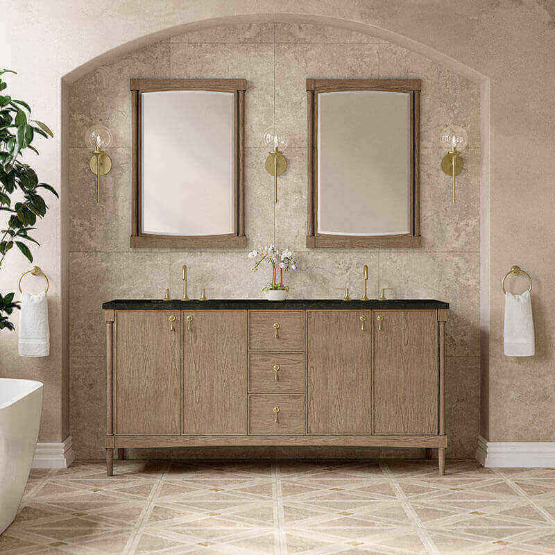 Kinnsden 72 Single Vanity Weathered Oak in Phantome Eclos Top Front View