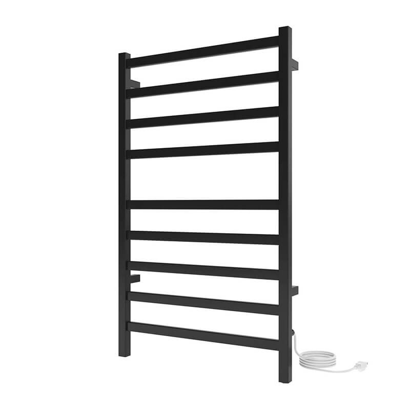 Kontour Square 24 X 40 Towel Warmer Matte Black Plug-in Corner View