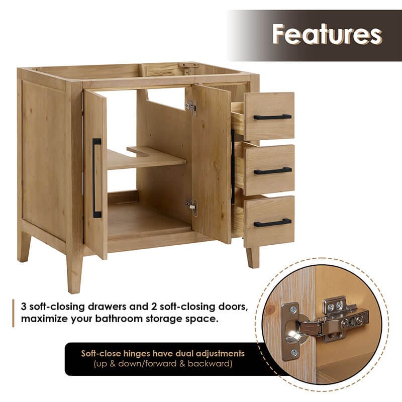 Laurel 36 inch Single Bathroom Vanity with Top Weathered Fir Open View