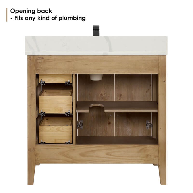 Laurel 36" Single Bathroom Vanity with Top Weathered Fir Back View