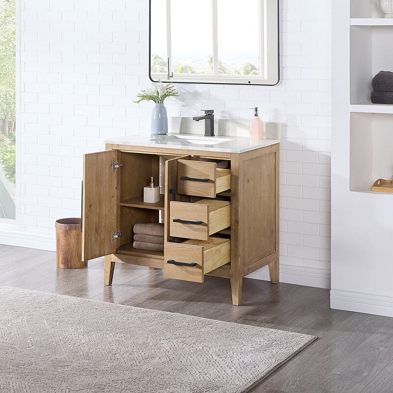 Laurel 36" Single Bathroom Vanity with Top Weathered Fir Open Drawer