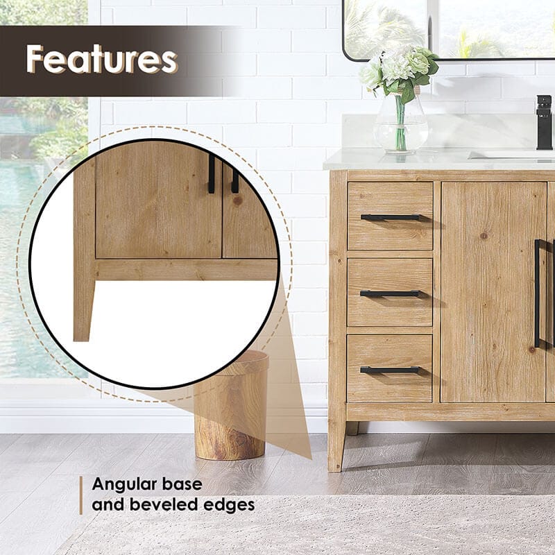 Laurel 48 inch Single Bathroom Vanity with Top Weathered Fir Angular Base