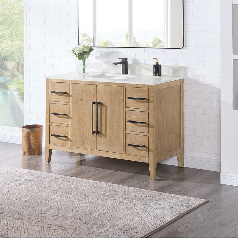 Laurel 48 inch Single Bathroom Vanity with Top Weathered Fir Corner View