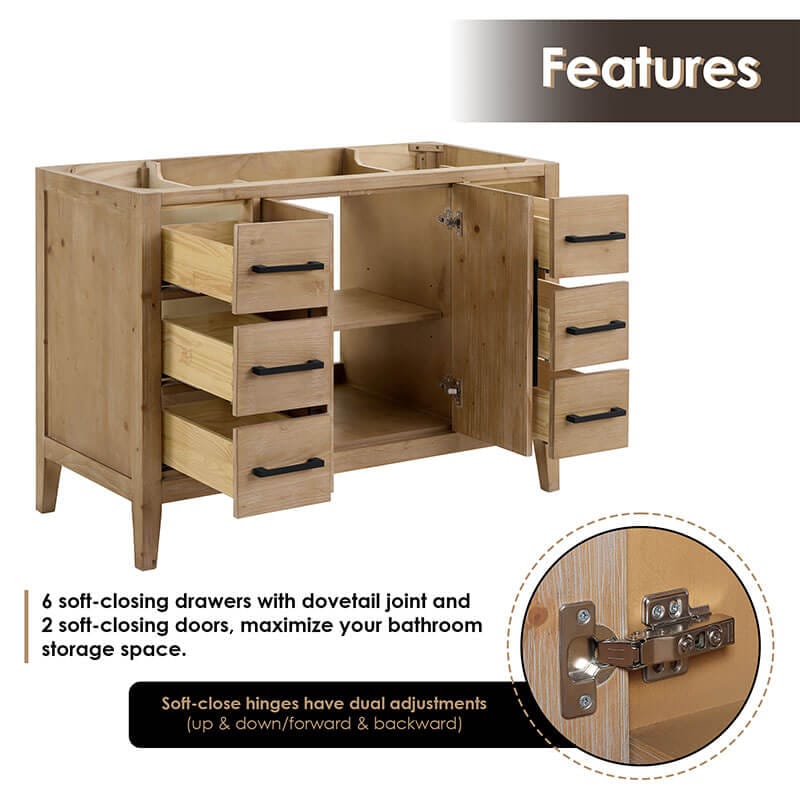 Laurel 48 inch Single Bathroom Vanity with Top Weathered Fir Hinges