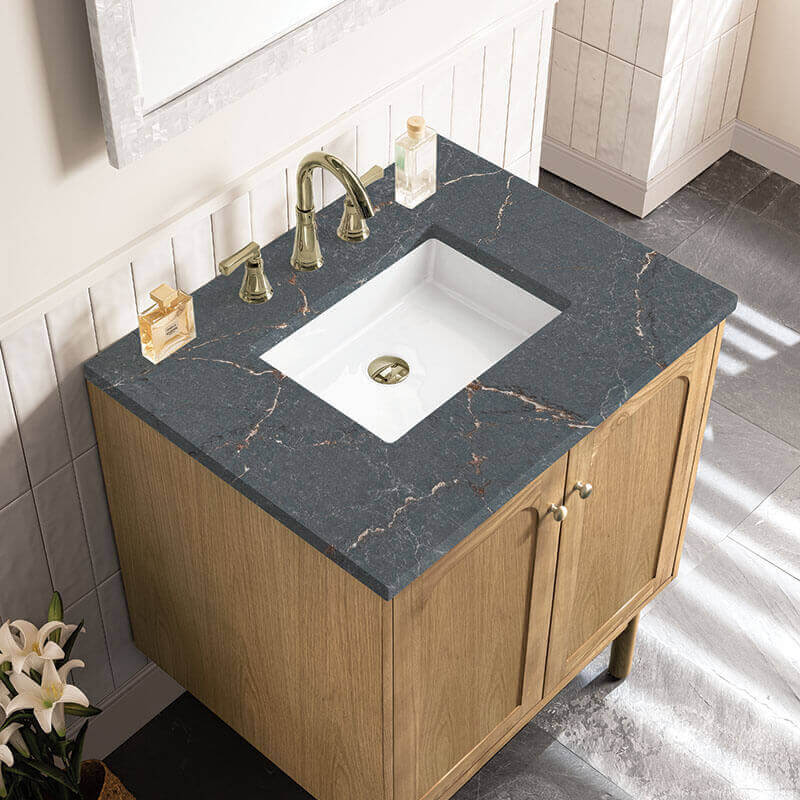 Laurent 30 Inch Single Vanity Light Natural Oak Parisien Bleu Top