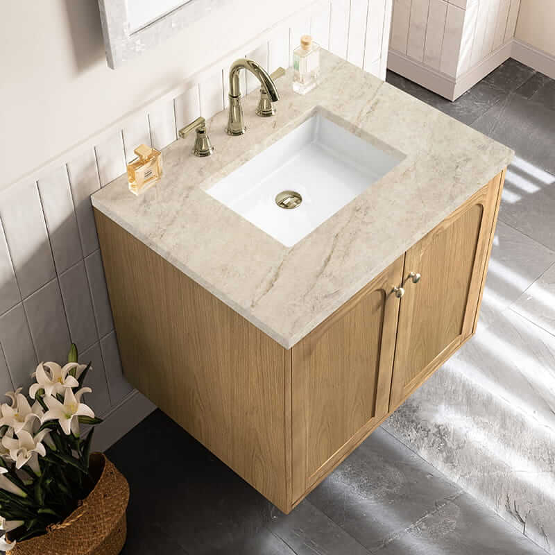 Laurent 30" Single Vanity in Light Natural Oak With Tajnar Eclos Top