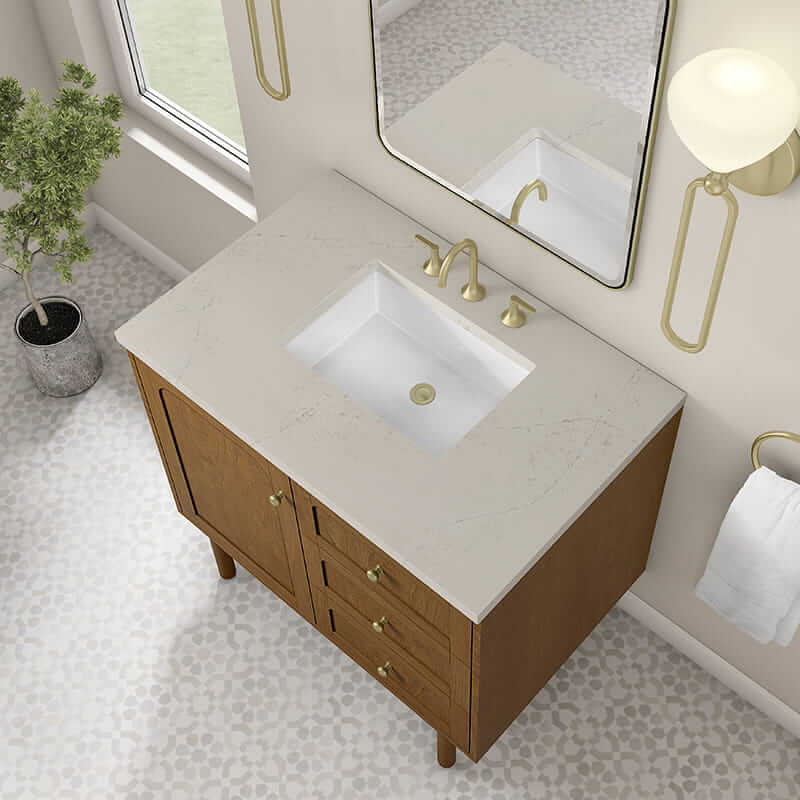 Laurent 36 Inch Single Vanity in Honey Oak With Siberian Silestone Top