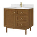 Laurent 36 Inch Single Vanity in Honey Oak With Single Hole Faucet White Zeus Silestone Top Backsplash