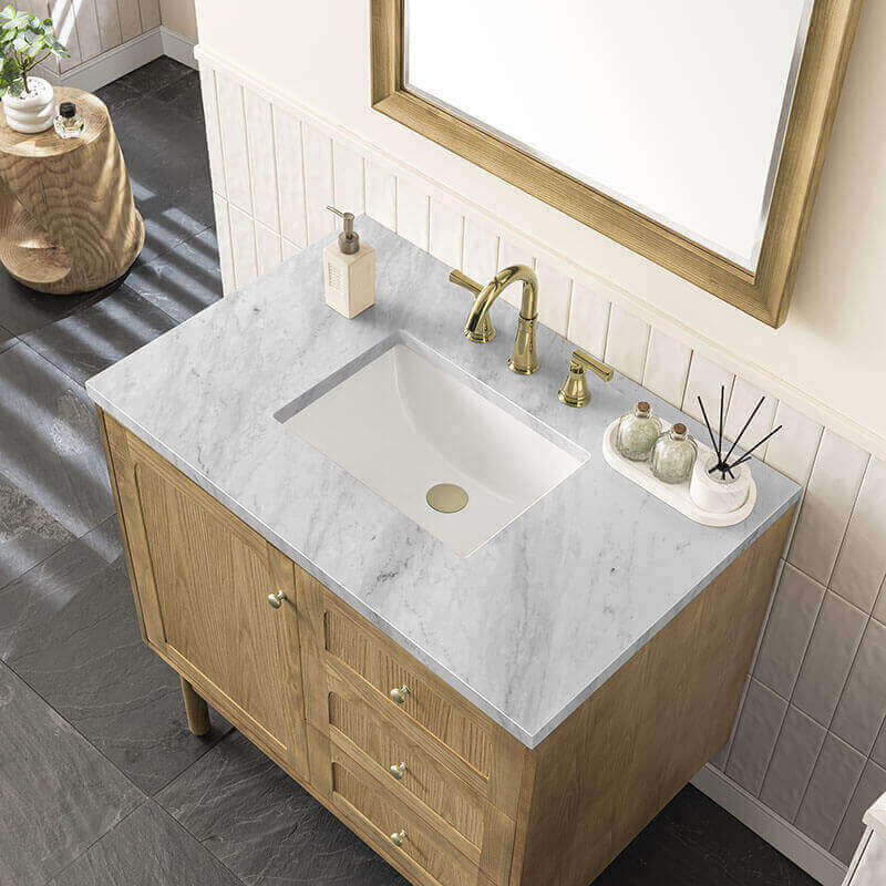 Laurent 36 Inch Single Vanity Light Natural Oak Carrara Marble Top