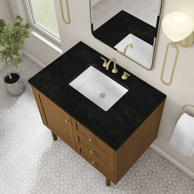 Laurent 36" Single Vanity in Honey Oak With Phantome Eclos Top