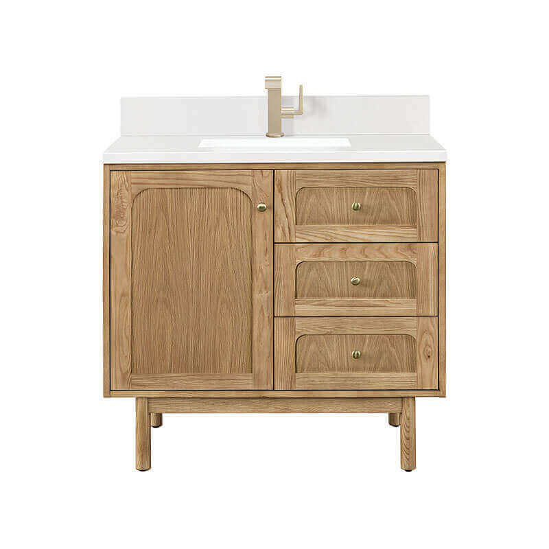Laurent 36 Single Vanity Light Natural Oak White Zeus Top Backsplash