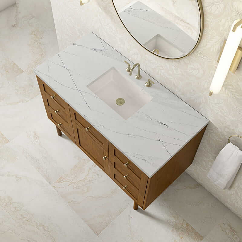 Laurent 48 Inch Single Vanity in Honey Oak With Ethereal Noctis Silestone Top