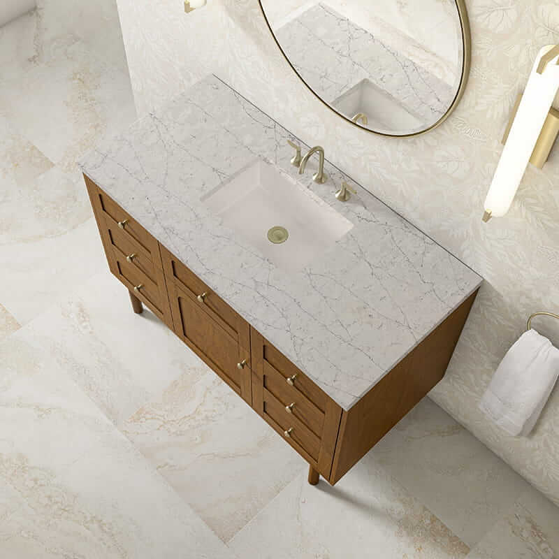 Laurent 48" Single Vanity in Honey Oak With Eternal Jasmine Pearl Silestone Top