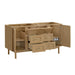 Laurent 60" Double Vanity in Light Natural Oak Corner View Open Drawers