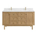 Laurent 60" Double Vanity in Light Natural Oak With Single Hole Faucet White Zeus Quartz Top Backsplash