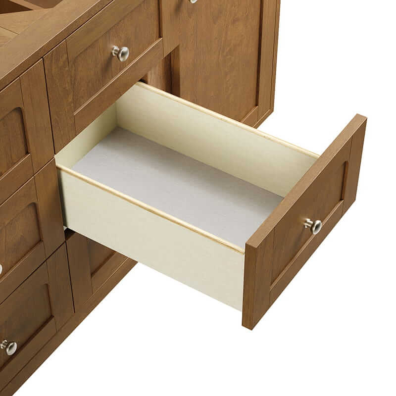 Laurent 60 Inch Double Vanity in Honey Oak With Removable Drawer Organizer