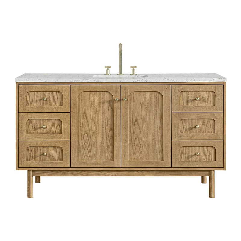 Laurent 60 Inch Single Vanity in Light Natural Oak With Eternal Jasmine Pearl Quartz Top