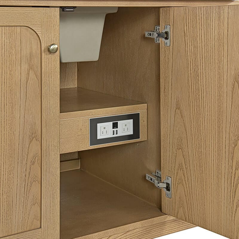 Laurent 60 Inch Single Vanity in Light Natural Oak With Integrated 120V Outlet With Usb Ports