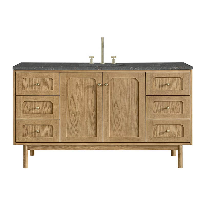 Laurent 60 Inch Single Vanity in Light Natural Oak With Parisien Bleu Quartz Top