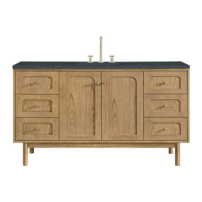 Laurent 60" Single Vanity in Light Natural Oak With Charcoal Soapstone Quartz Top