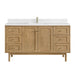 Laurent 60" Single Vanity in Light Natural Oak With Single Hole Faucet White Zeus Quartz Top Backsplash