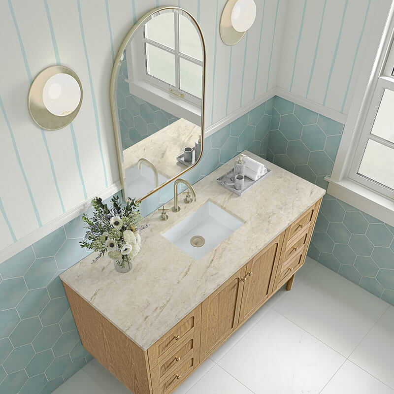 Laurent 60" Single Vanity in Light Natural Oak With Tajnar Eclos Top