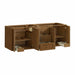 Laurent 72" Double Vanity in Honey Oak Corner View Open Doors Floating