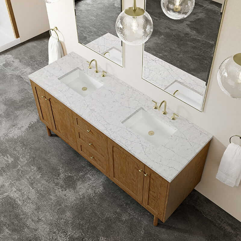 Laurent 72" Double Vanity in Honey Oak With Eternal Jasmine Pearl Silestone Top
